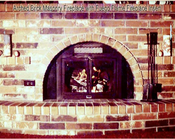 Arched masonry fireplace with Fuego Flame Fireplace Insert
